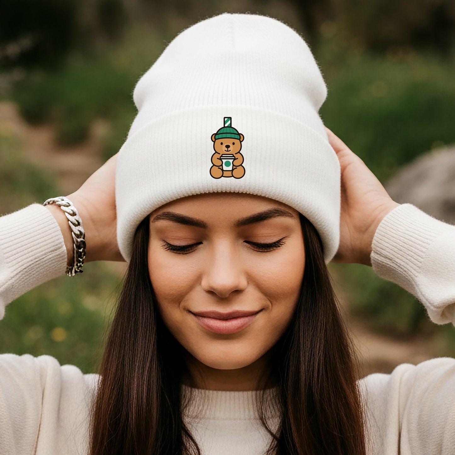 Teddy Bear Cup - Embroidered Beanie
