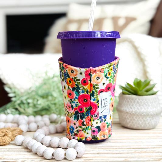 watercolor roses iced coffee cozy handmade reusable cup sleeve