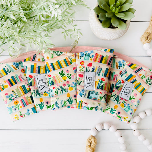 Spring Bookshelf Iced Coffee Cozy | Handmade Reusable Cup Sleeve