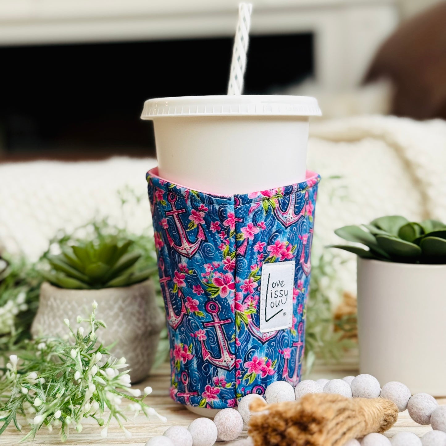 Floral Anchors | Handmade Reusable Cup Sleeve