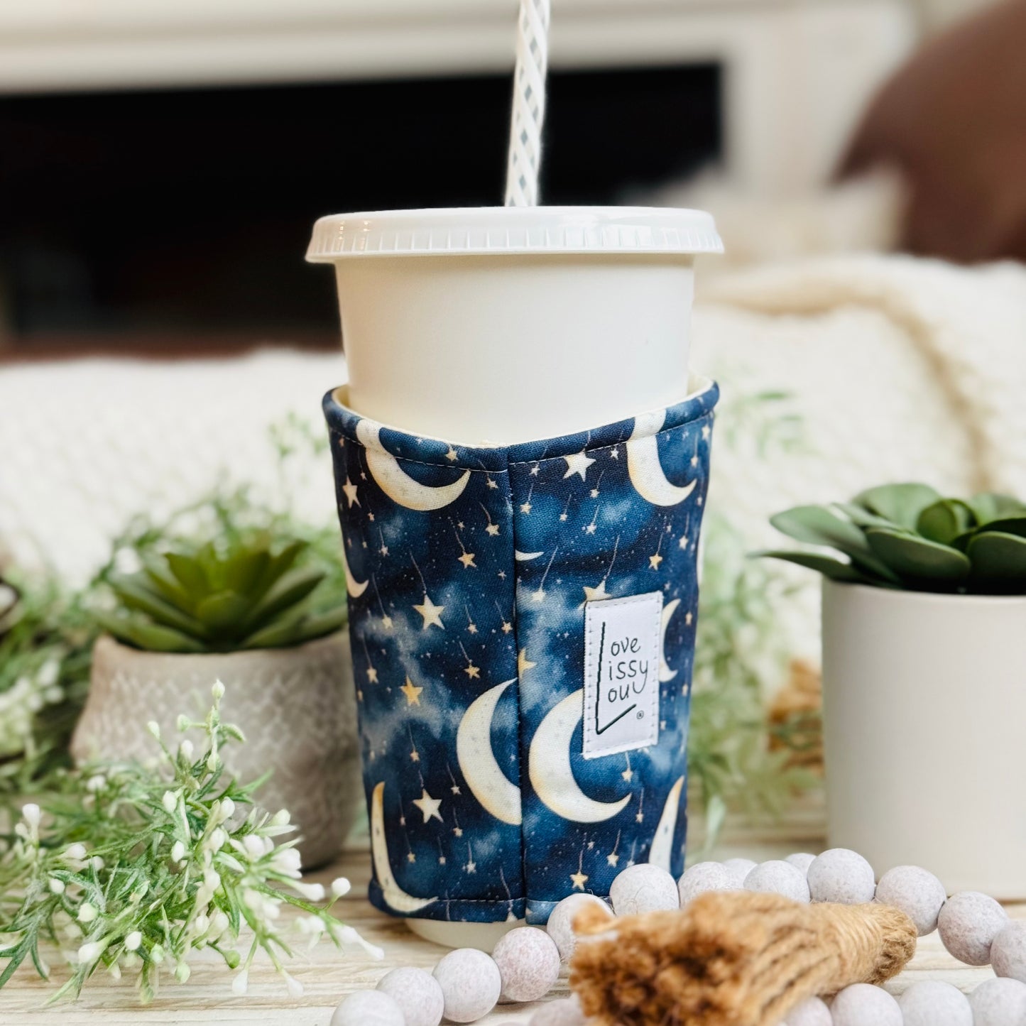 Moon + Stars | Handmade Reusable Cup Sleeve
