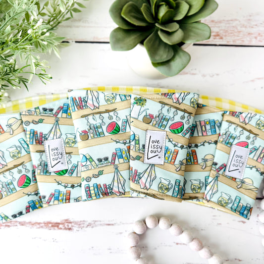 Summer Bookshelf Iced Coffee Cozy | Handmade Reusable Cup Sleeve