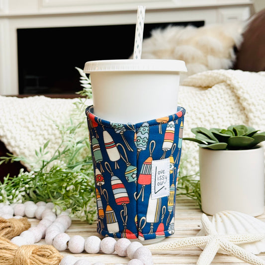 Lobster Buoy Iced Coffee Cozy | Handmade Reusable Cup Sleeve