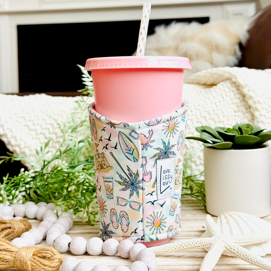 Pastel Beach Iced Coffee Cozy | Handmade Reusable Cup Sleeve