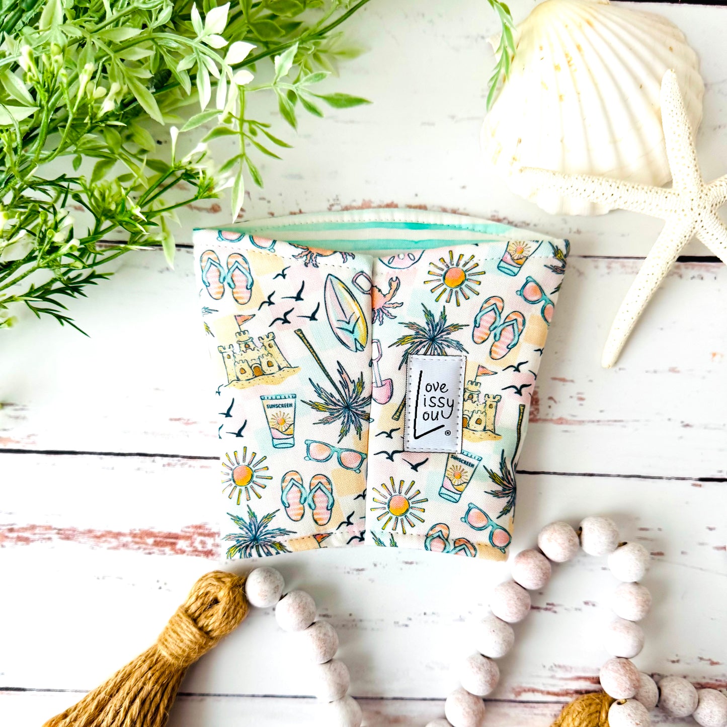 Pastel Beach Iced Coffee Cozy | Handmade Reusable Cup Sleeve