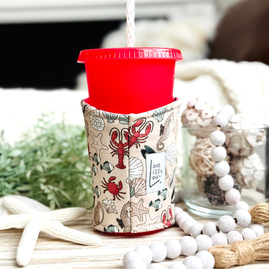 Sea Life Iced Coffee Cozy | Handmade Reusable Cup Sleeve