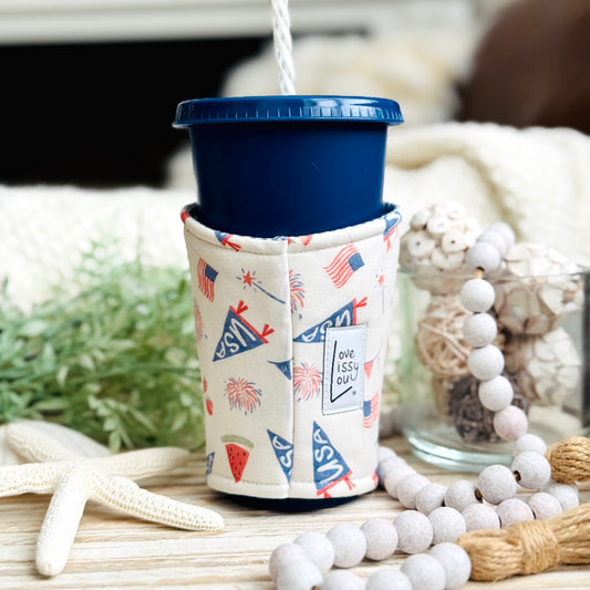 4th of July Iced Coffee Cozy | Handmade Reusable Cup Sleeve