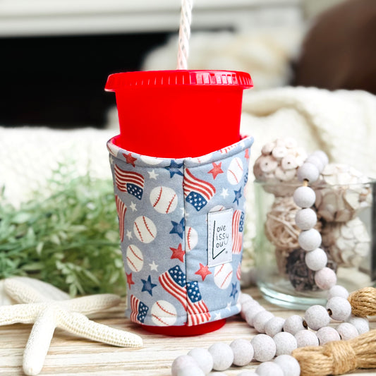 Home Run USA Iced Coffee Cozy | Handmade Reusable Cup Sleeve