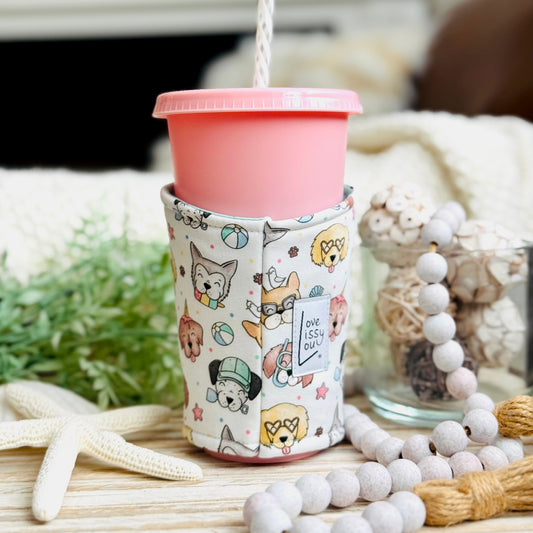 Beach Pup Iced Coffee Cozy | Handmade Reusable Cup Sleeve