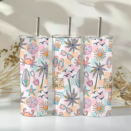 Pastel Beach | 20 oz Skinny Tumbler | Free Shipping