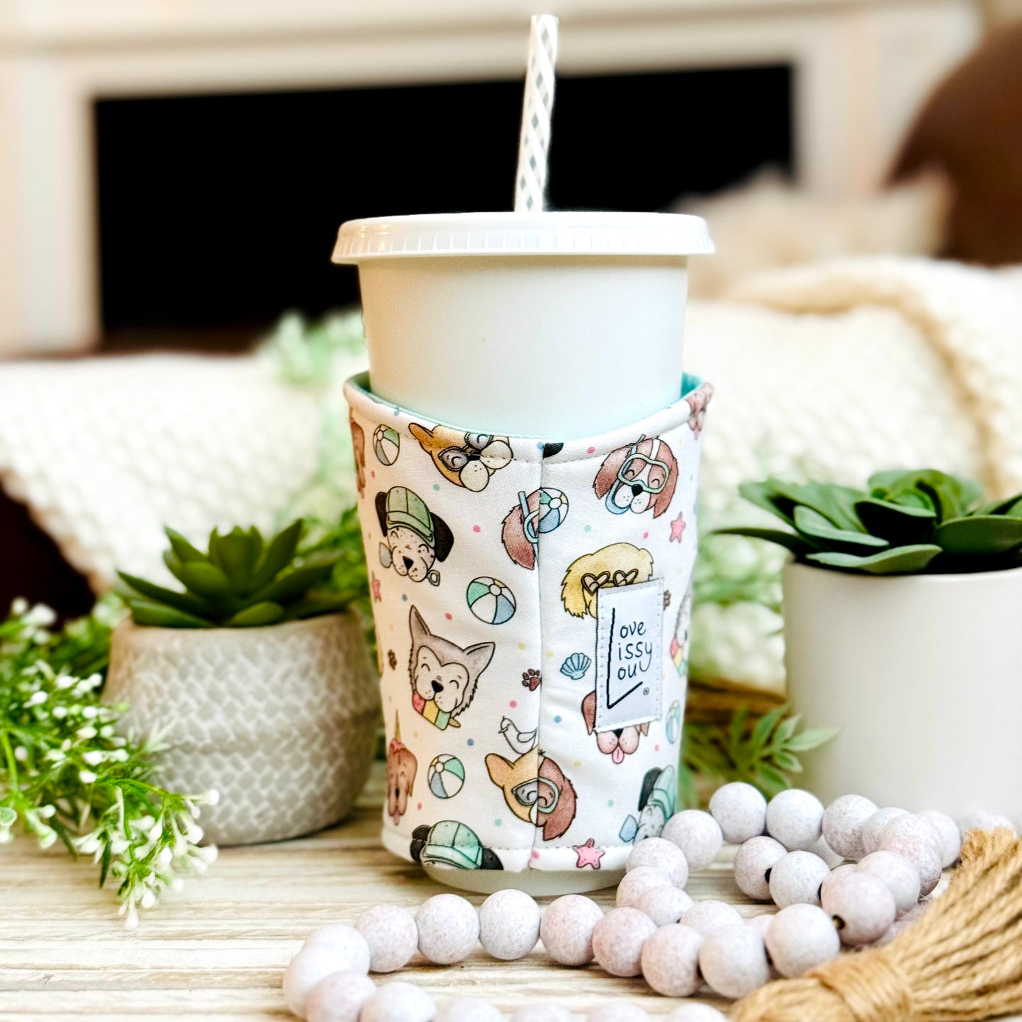 Beach Pup | Handmade Reusable Cup Sleeve