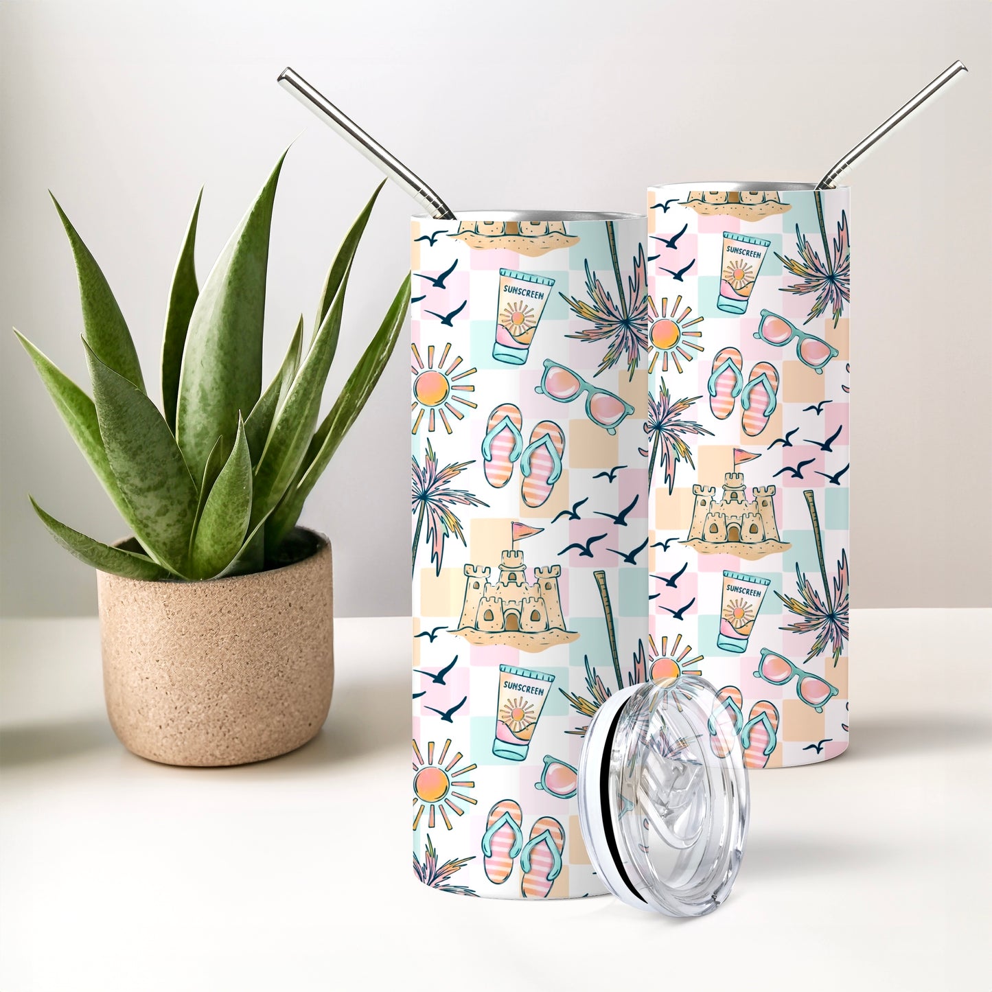 Pastel Beach | 20 oz Skinny Tumbler | Free Shipping