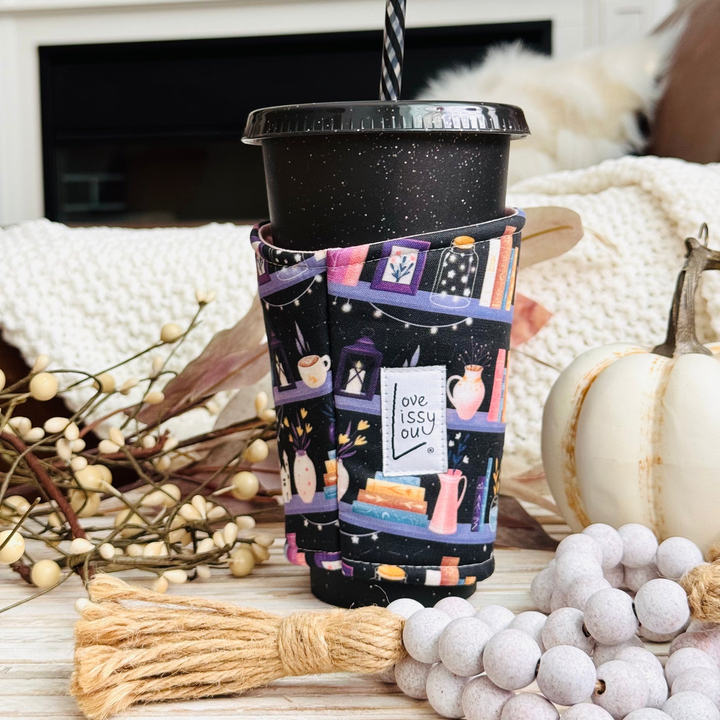Starlit Bookshelf | Handmade Reusable Cup Sleeve
