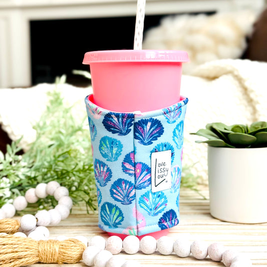 Mermaid Shells Iced Coffee Cozy | Handmade Reusable Cup Sleeve
