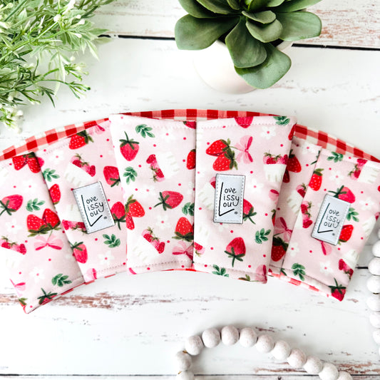 Strawberry Picking Iced Coffee Cozy | Handmade Reusable Cup Sleeve