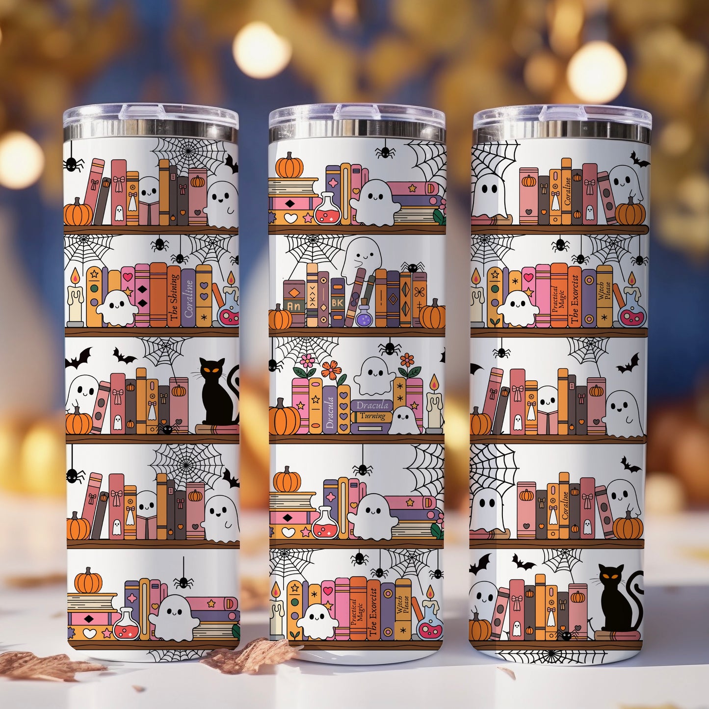 Ghost Bookshelf | 20 oz Skinny Tumbler | Free Shipping