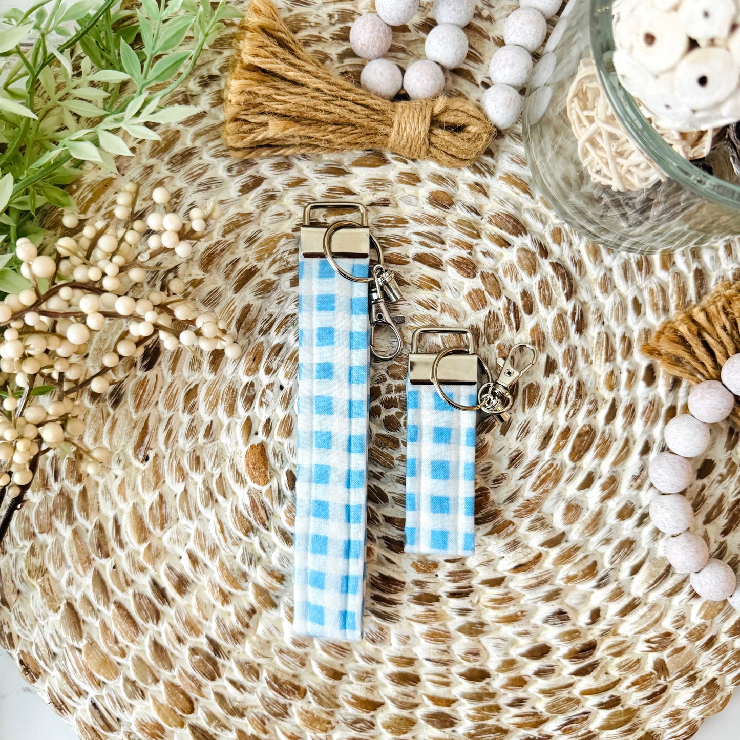 Blue Gingham - Keychain Wristlet + Minis