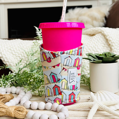 Beach Hut Iced Coffee Cozy | Handmade Reusable Cup Sleeve