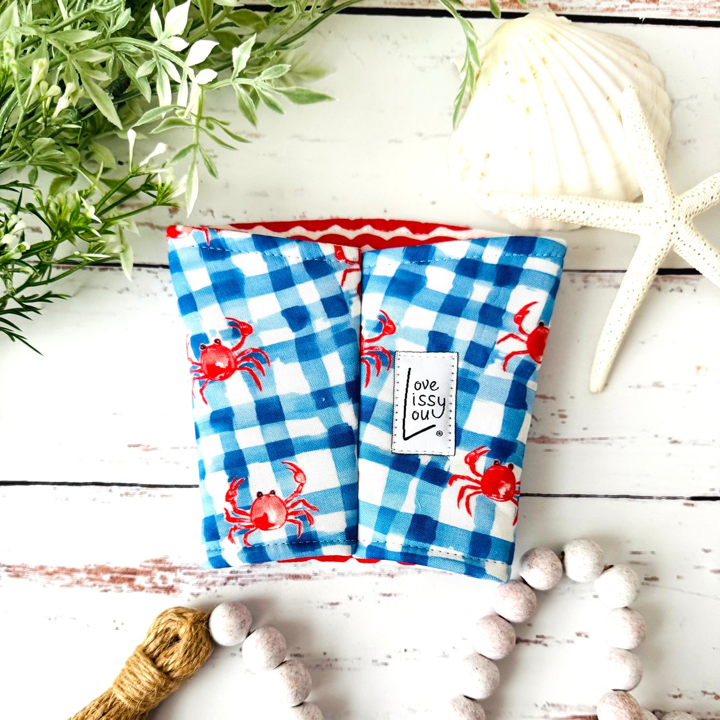 Red Crabs Iced Coffee Cozy | Handmade Reusable Cup Sleeve