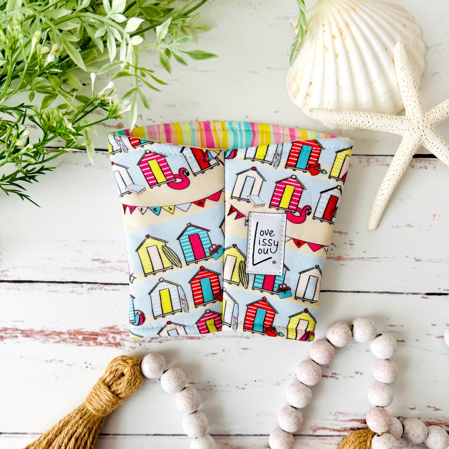 Beach Hut Iced Coffee Cozy | Handmade Reusable Cup Sleeve