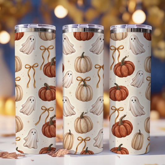 Ghosts + Pumpkins | 20 oz Skinny Tumbler | Free Shipping