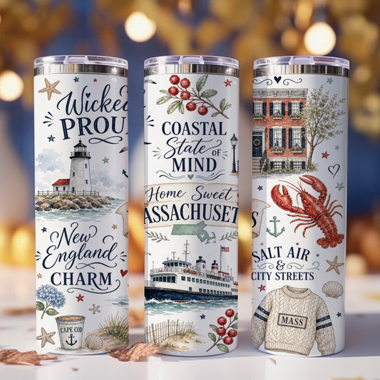 Home Sweet Massachusetts | 20 oz Skinny Tumbler | Free Shipping