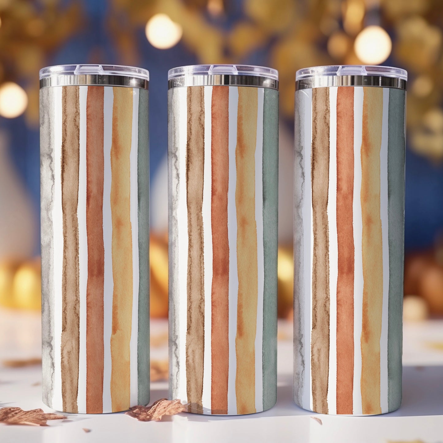 Autumn Watercolor Stripes | Skinny Tumbler | Free Shipping + Personalization