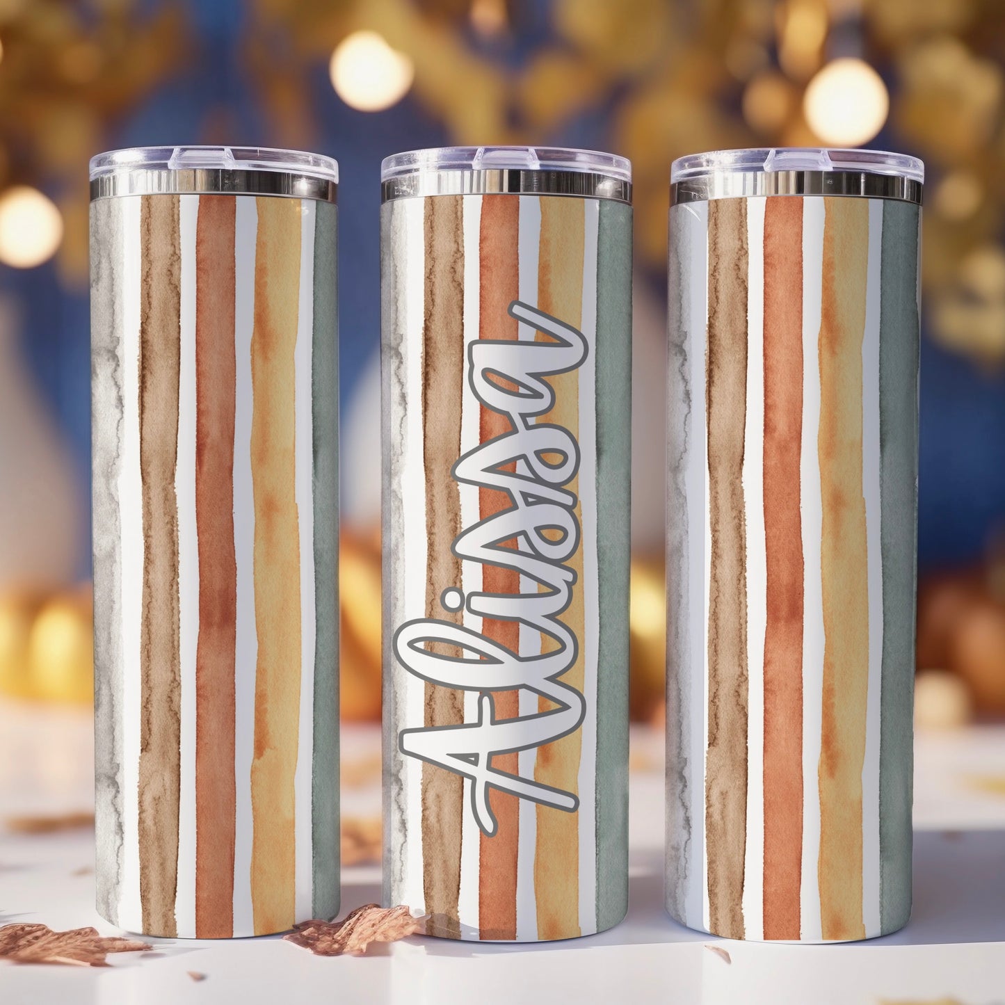 Autumn Watercolor Stripes | Skinny Tumbler | Free Shipping + Personalization