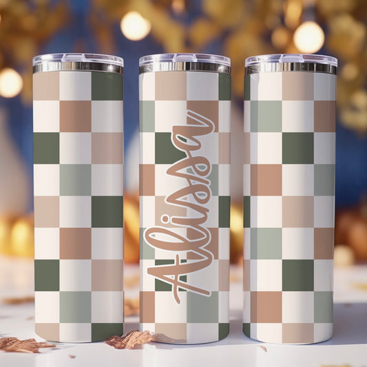 Boho Checker | Skinny Tumbler | Free Shipping + Personalization