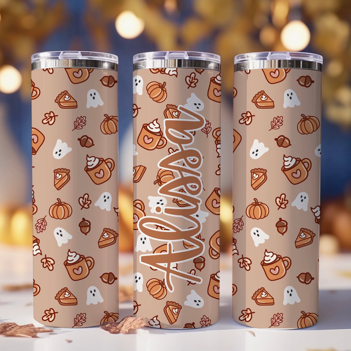 Ghosts + Pumpkins | Skinny Tumbler | Free Shipping + Personalization