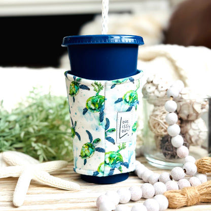 Sea Turtle Iced Coffee Cozy | Handmade Reusable Cup Sleeve