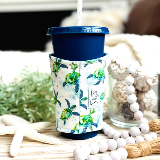 Sea Turtle Iced Coffee Cozy | Handmade Reusable Cup Sleeve