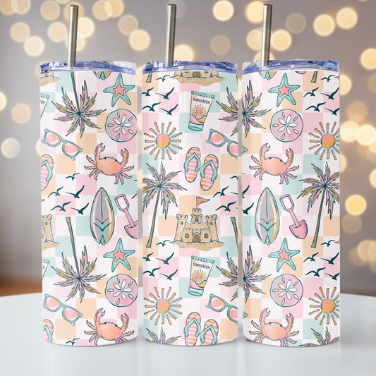 Pastel Beach | 20 oz Skinny Tumbler | Free Shipping