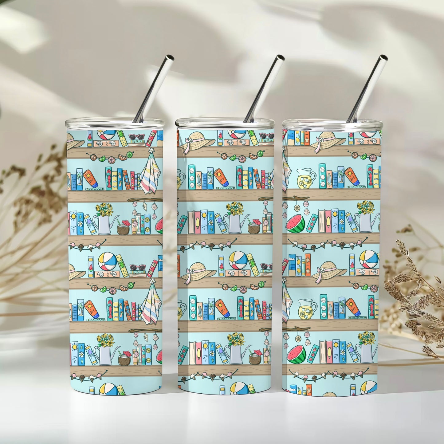 Summer Bookshelf | 20 oz Skinny Tumbler | Free Shipping