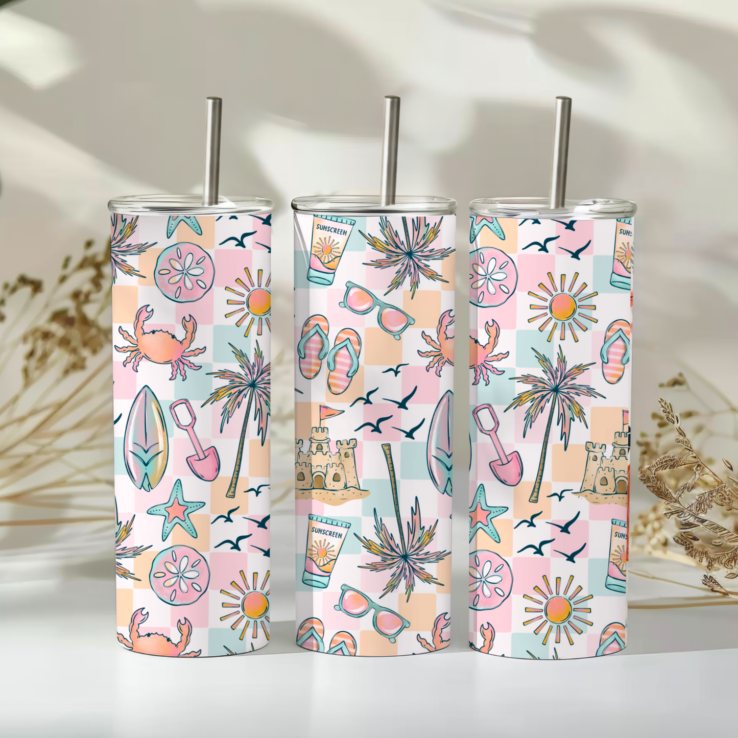 Pastel Beach | 20 oz Skinny Tumbler | Free Shipping